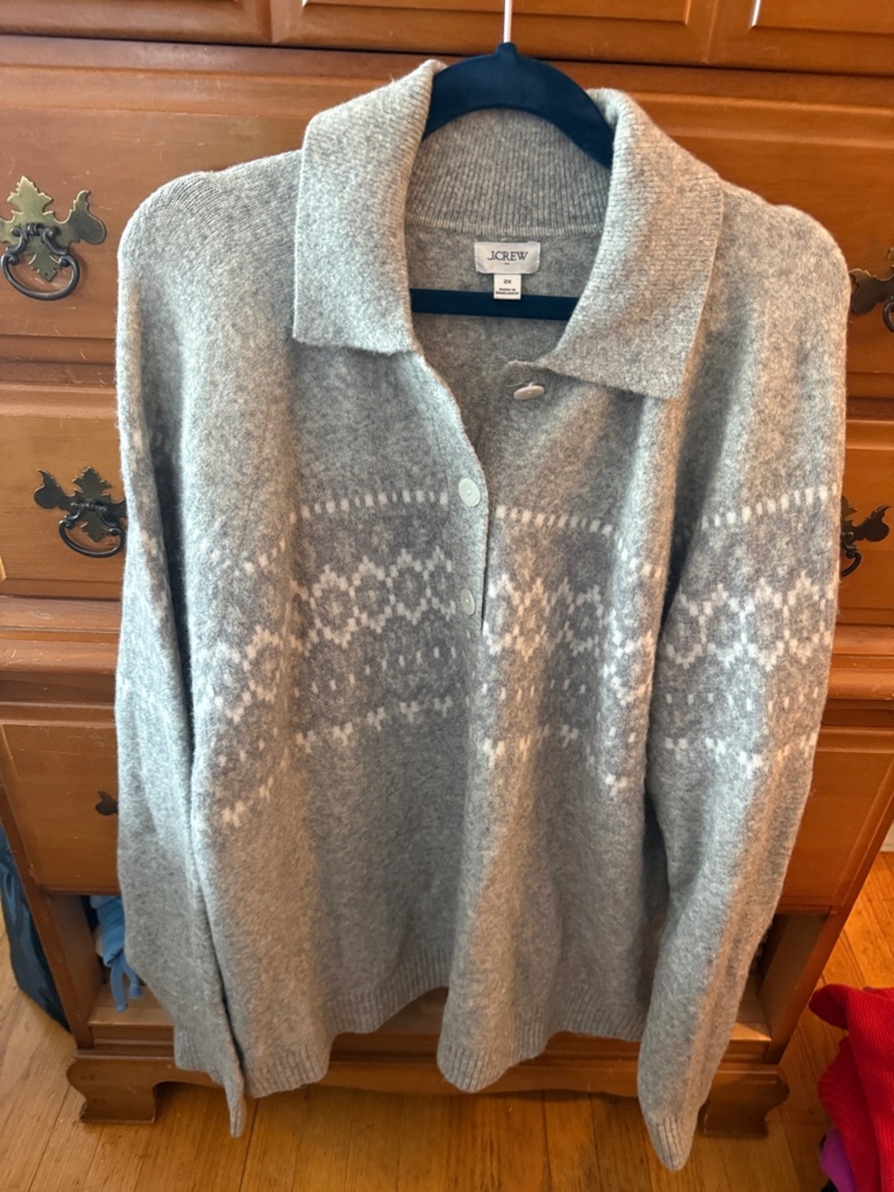 J. Crew Women's Gray Fair Isle Polo Sweater in Extra Soft Yarn 2X (18/20) EUC